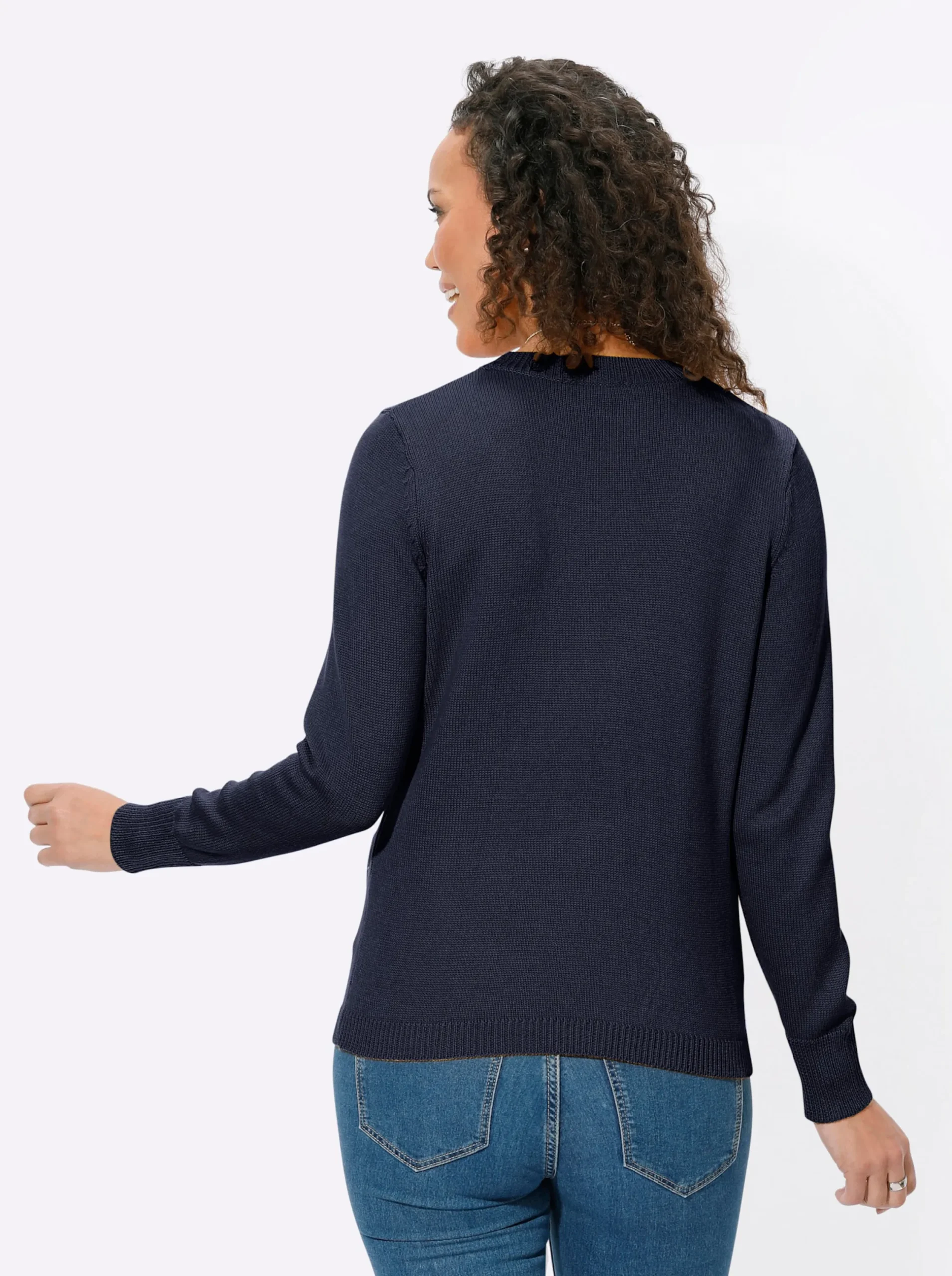 Pullover| Rundhalspullover mit aufgesetzten Taschen marine