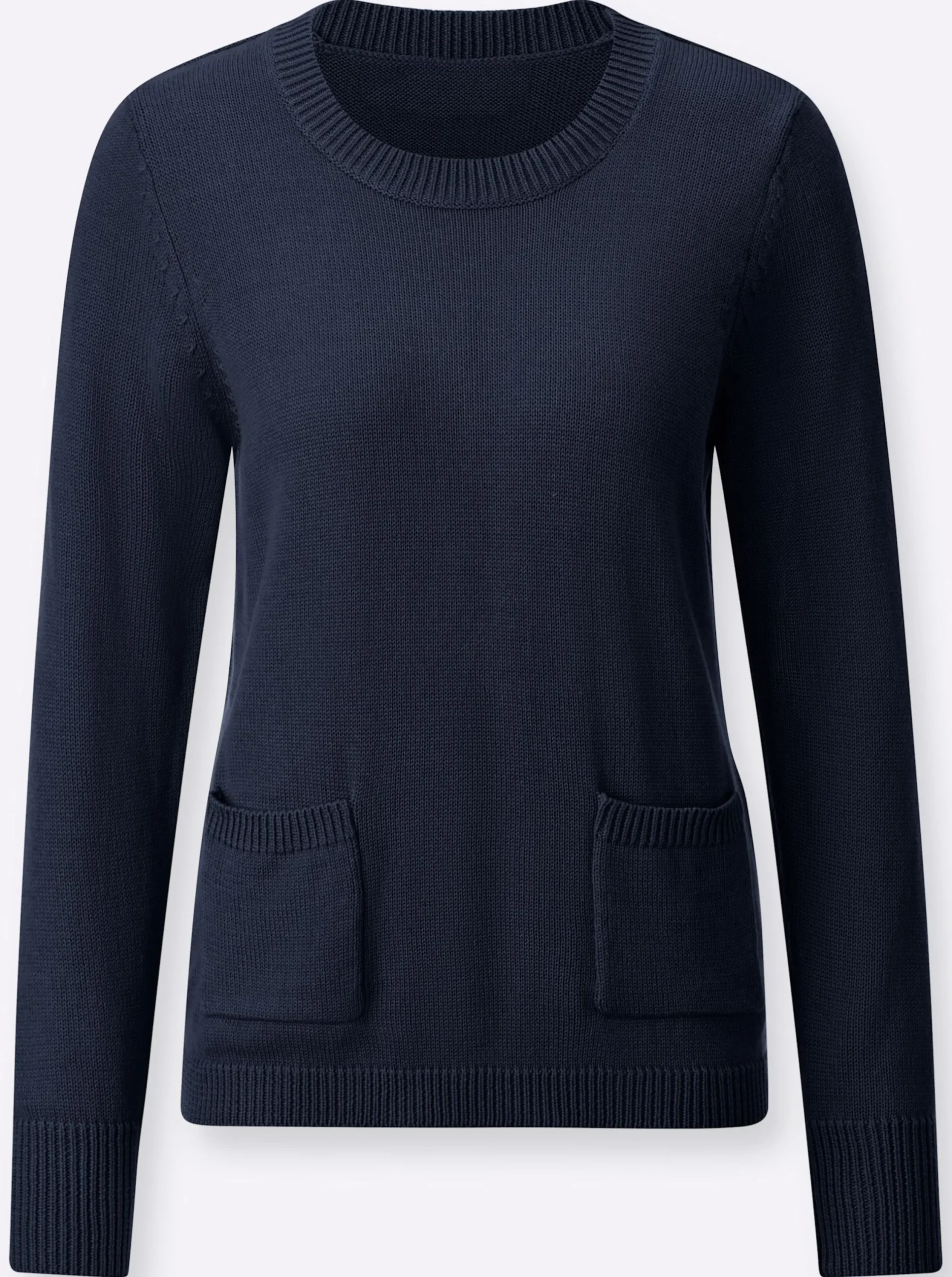 Pullover| Rundhalspullover mit aufgesetzten Taschen marine