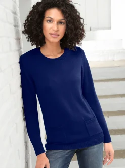 Pullover| Rundhalspullover mit aufgesetzten Taschen royalblau