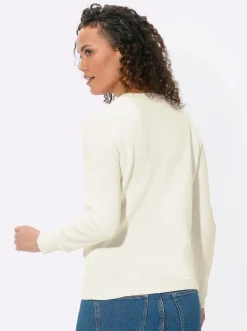 Pullover| Rundhalspullover mit aufgesetzten Taschen wollweiß