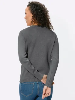 Pullover| Rundhalspullover mit aufgesetzten Taschen grau-meliert