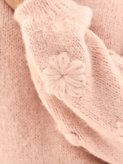 Pullover|heine Rundhalspullover mit 3D-Blüten am Ärmel puder