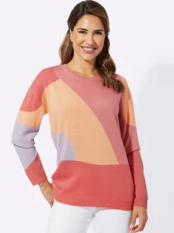Pullover| Rundhalspullover mit Intarsien-Strick grapefruit-flieder-gemustert