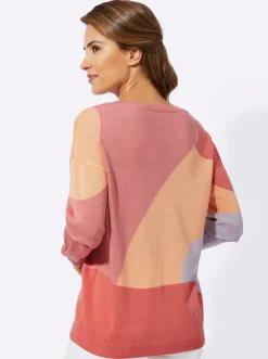 Pullover| Rundhalspullover mit Intarsien-Strick grapefruit-flieder-gemustert