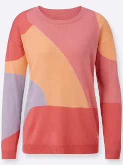 Pullover| Rundhalspullover mit Intarsien-Strick grapefruit-flieder-gemustert