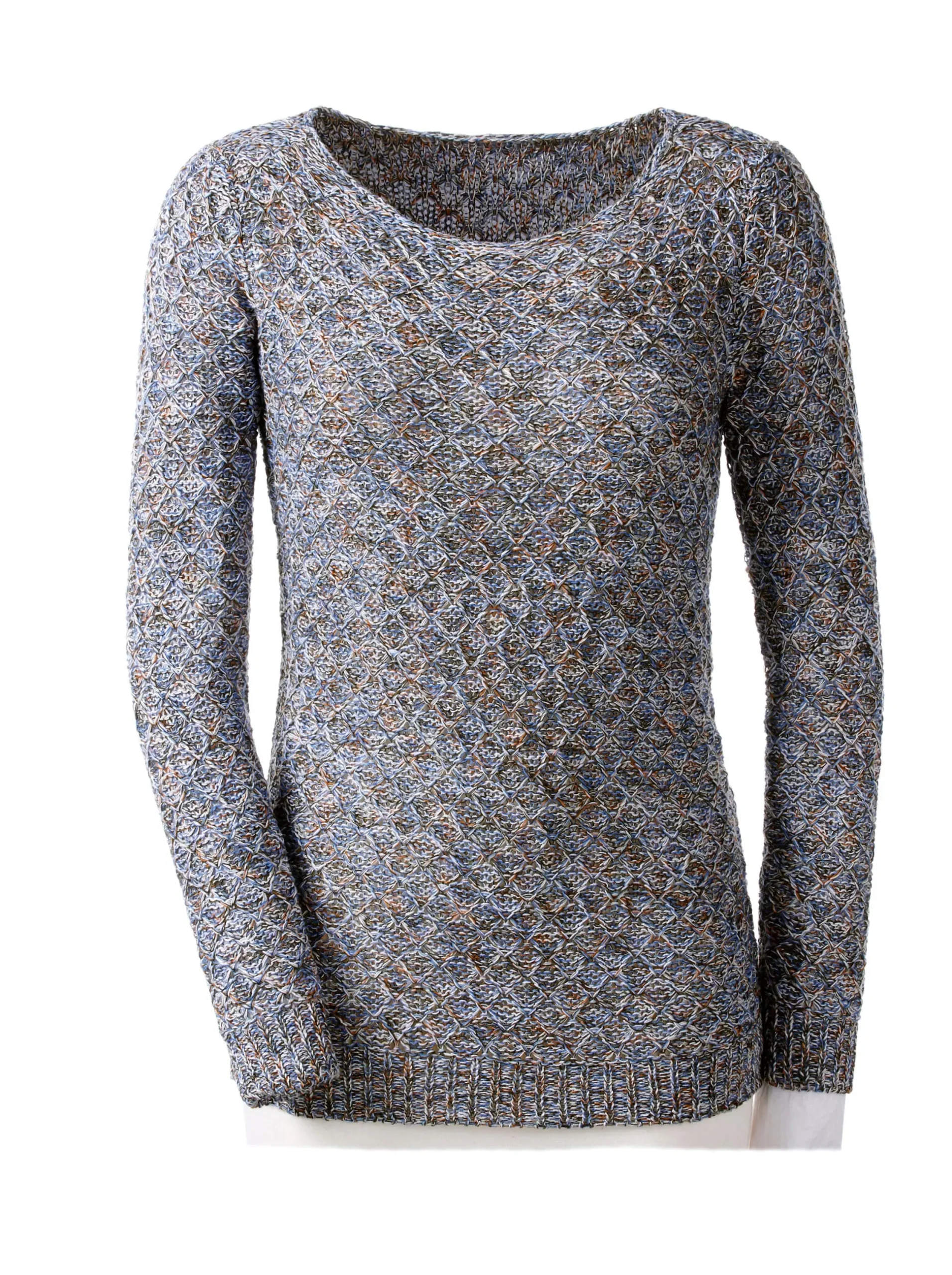 Pullover| Rundhalspullover mit Multicolor-Garn jeansblau-gemustert
