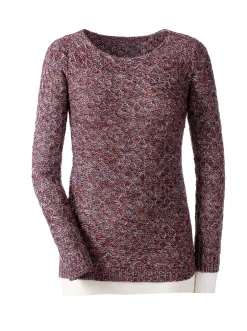 Pullover| Rundhalspullover mit Multicolor-Garn bordeaux-gemustert