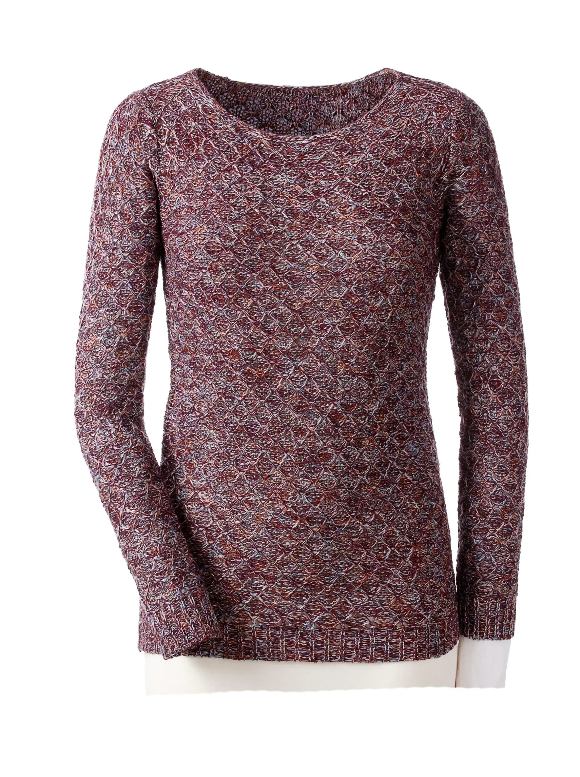 Pullover| Rundhalspullover mit Multicolor-Garn bordeaux-gemustert