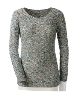 Pullover| Rundhalspullover mit Multicolor-Garn grün-gemustert