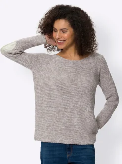 Pullover|heine Rundhalspullover mit Patches am Ellenbogen mauve-hellgrau-meliert