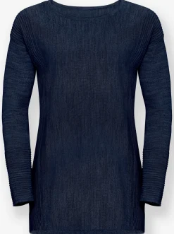 Pullover| Rundhalspullover mit Ripp-Details marine