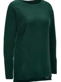 Pullover| Rundhalspullover mit Ripp-Details tannengrün