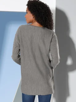 Pullover| Rundhalspullover mit Ripp-Details grau