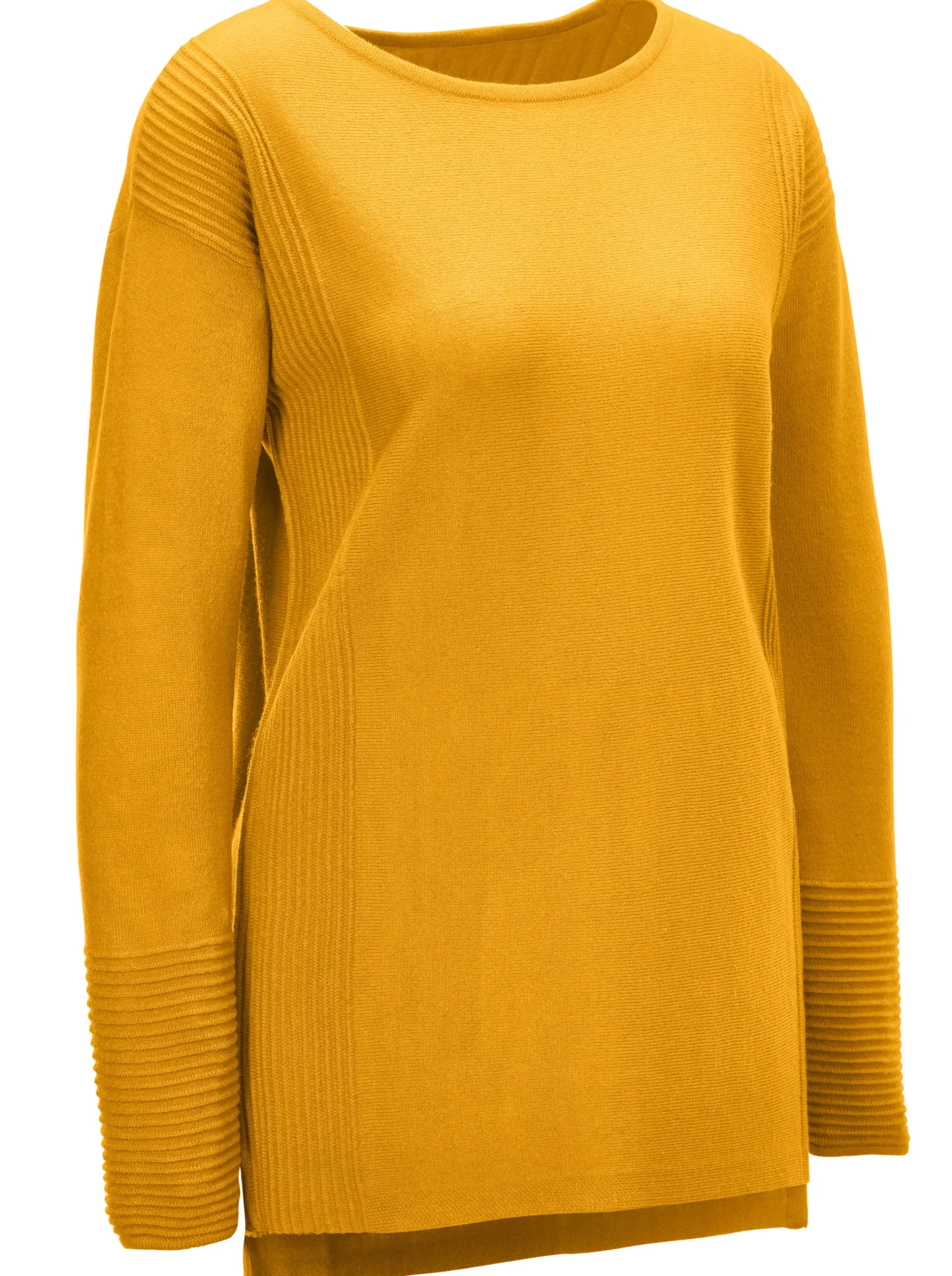 Pullover| Rundhalspullover mit Ripp-Details curry
