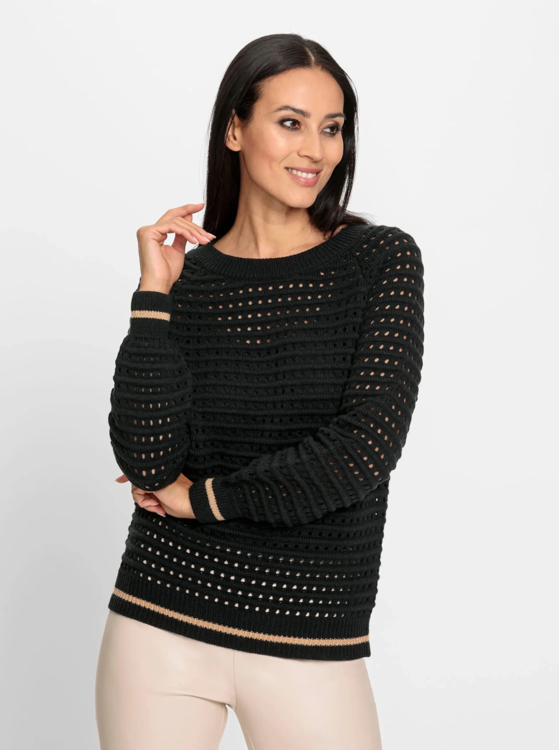 Pullover|heine Rundhalspullover mit Schurwolle schwarz