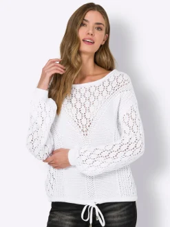 Strandmode|Pullover|heine Rundhalspullover mit Strickmuster weiß