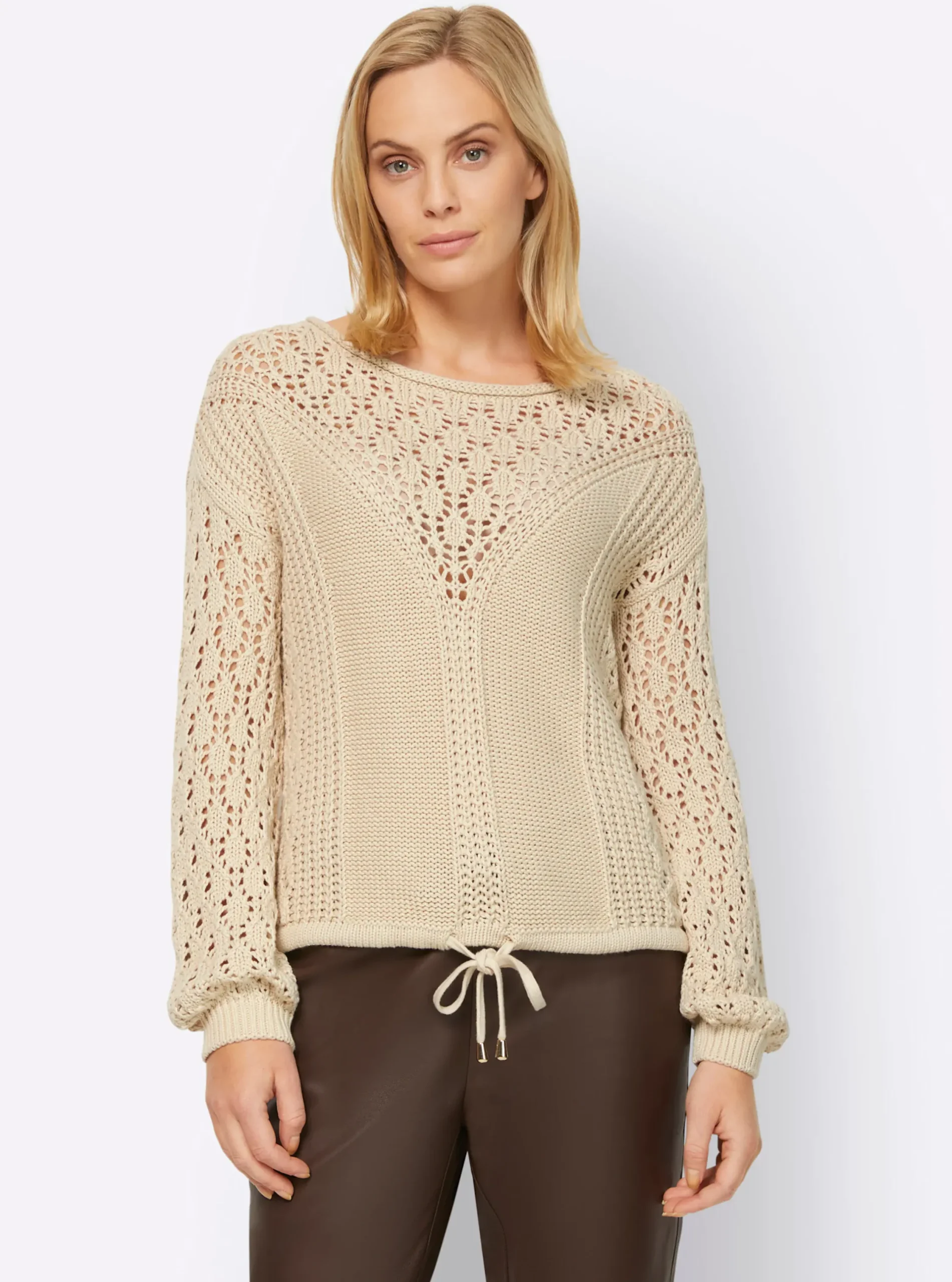 Strandmode|heine Rundhalspullover mit Strickmuster sand