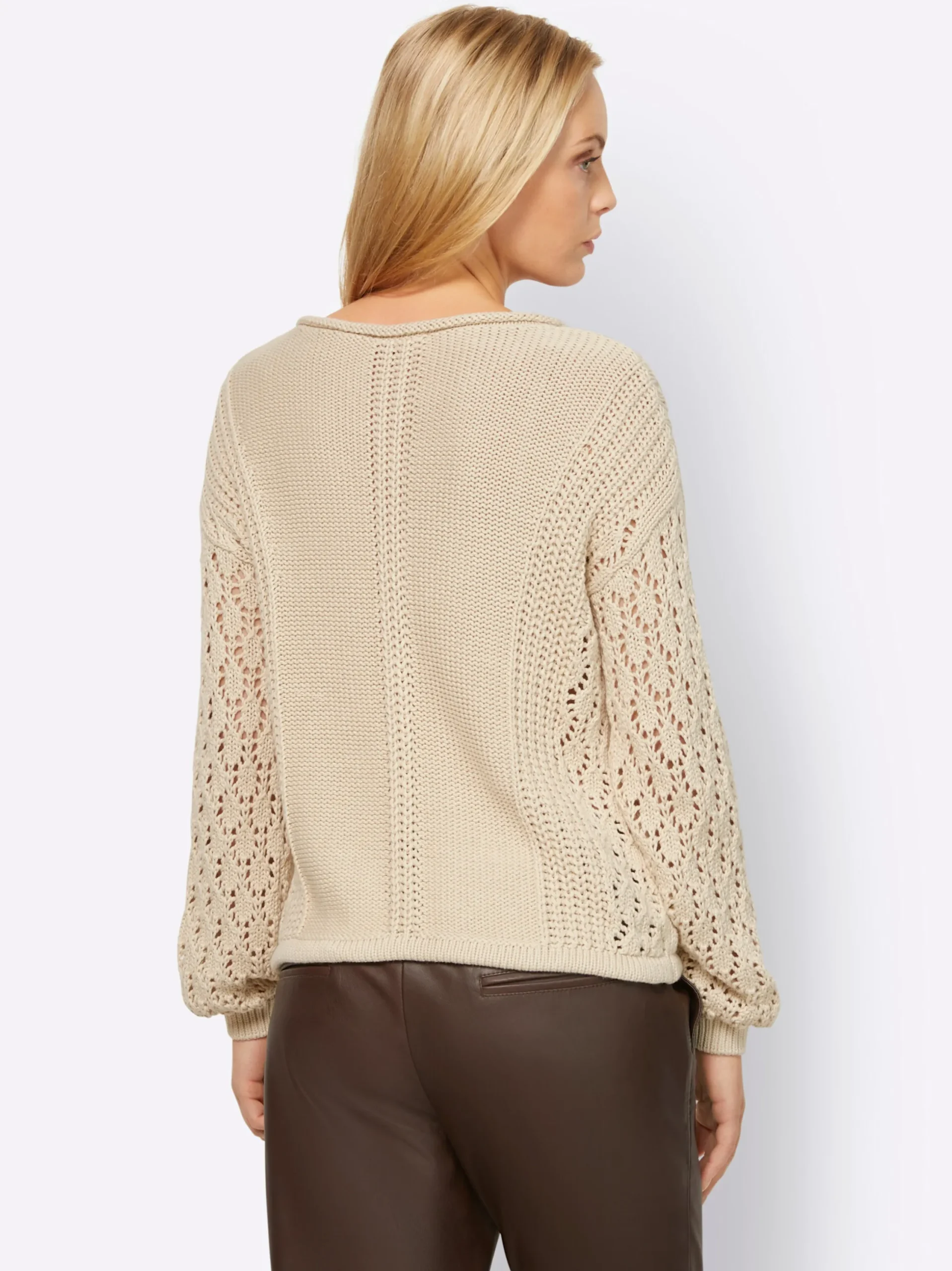 Strandmode|heine Rundhalspullover mit Strickmuster sand