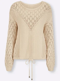 Strandmode|heine Rundhalspullover mit Strickmuster sand