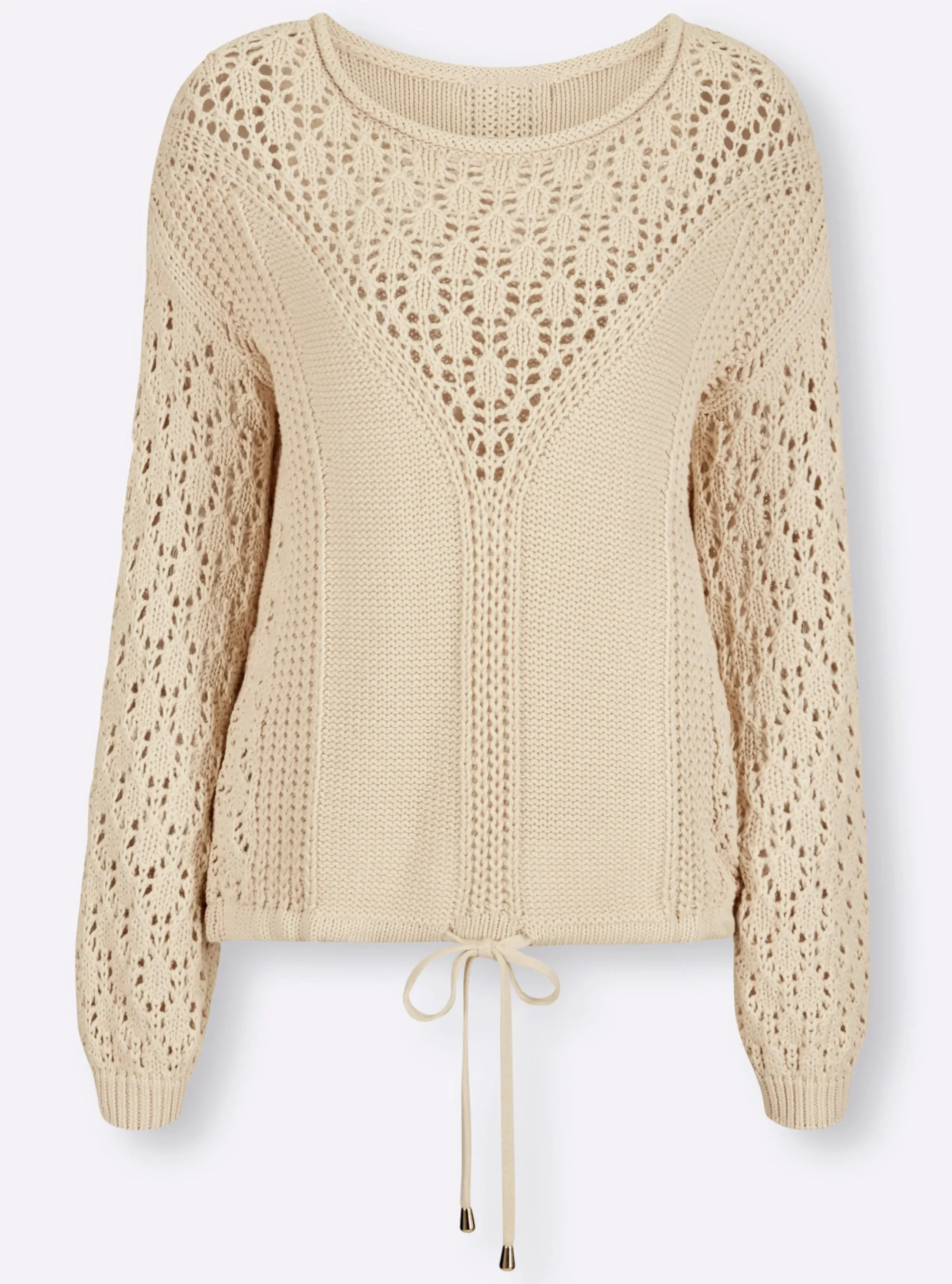 Strandmode|heine Rundhalspullover mit Strickmuster sand