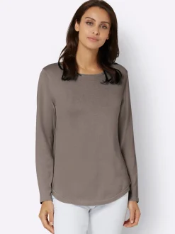 Pullover| Rundhalspullover mit U-Boot-Ausschnitt taupe