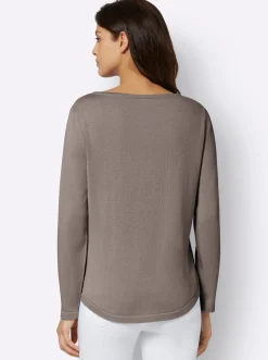 Pullover| Rundhalspullover mit U-Boot-Ausschnitt taupe
