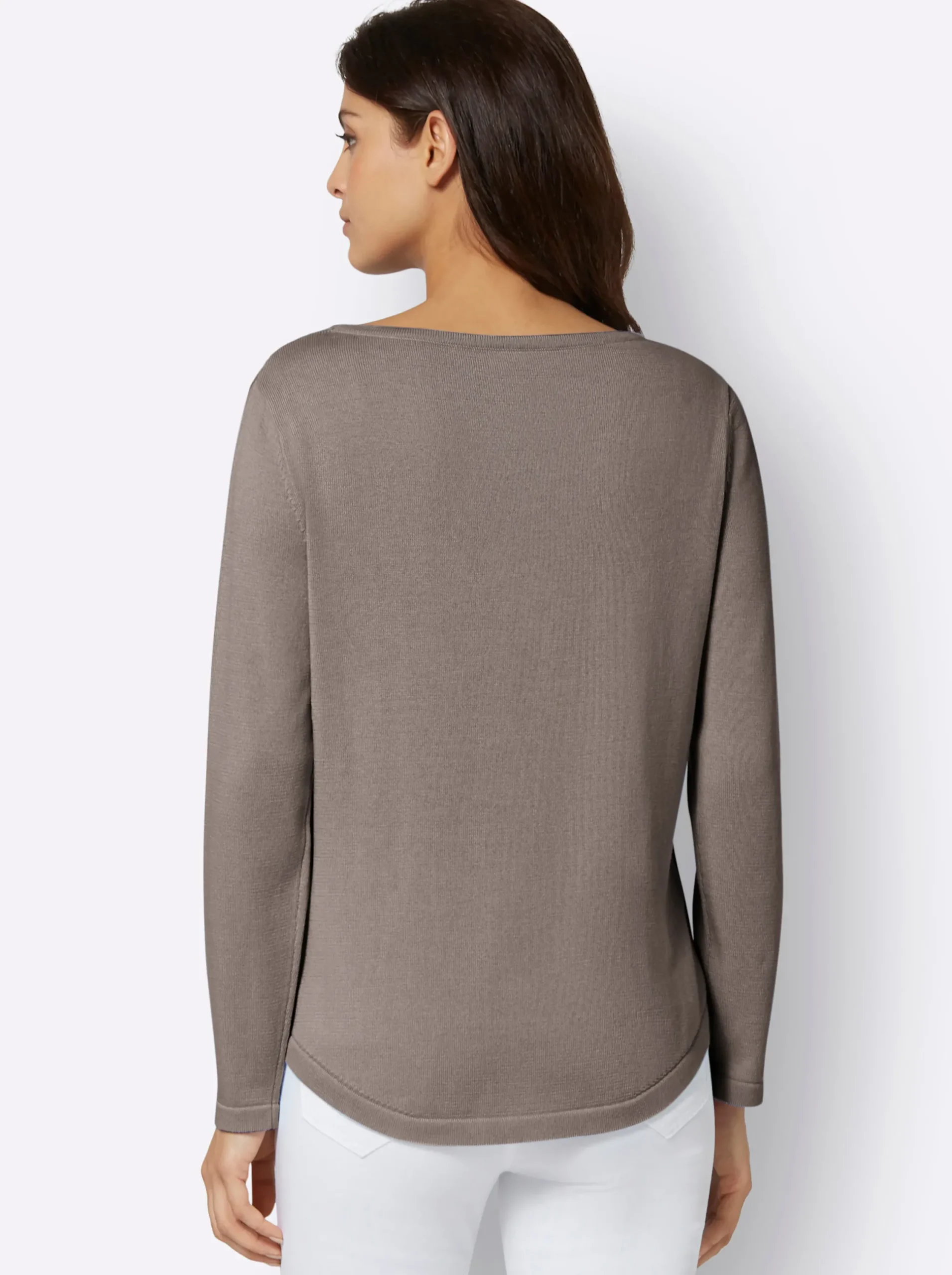 Pullover| Rundhalspullover mit U-Boot-Ausschnitt taupe