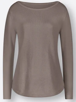 Pullover| Rundhalspullover mit U-Boot-Ausschnitt taupe