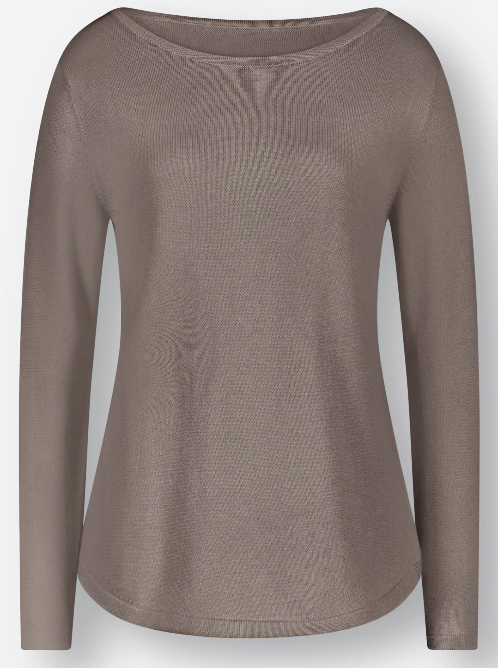 Pullover| Rundhalspullover mit U-Boot-Ausschnitt taupe