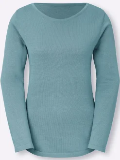 Pullover| Rundhalspullover mit U-Boot-Ausschnitt wintertürkis