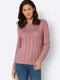 Pullover| Rundhalspullover mit Zopfmuster hortensie