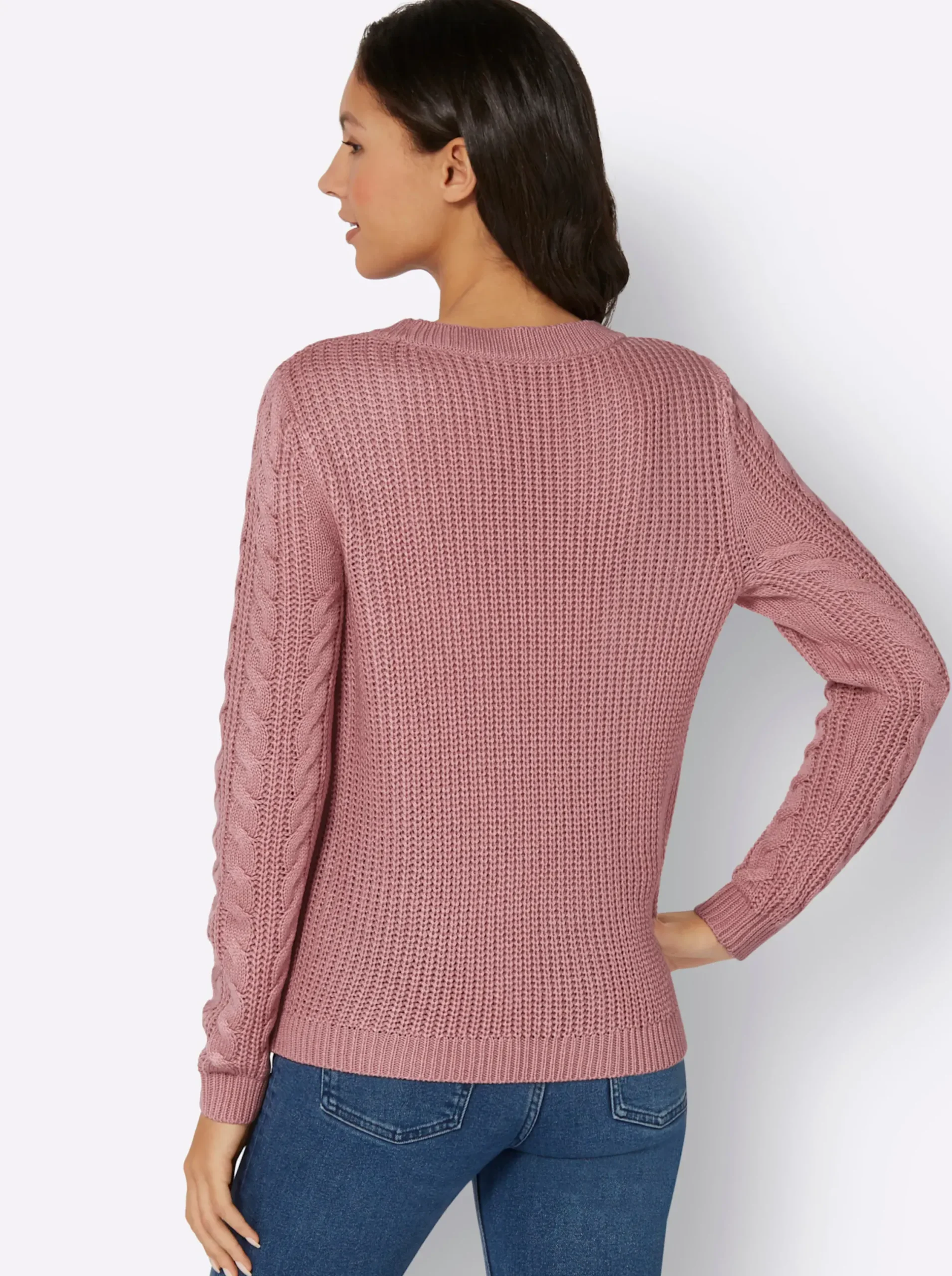 Pullover| Rundhalspullover mit Zopfmuster hortensie