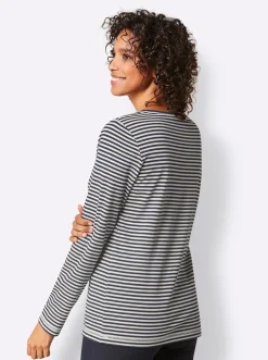 Shirts|CREATION L PREMIUM Rundhalsshirt marine-ecru-geringelt