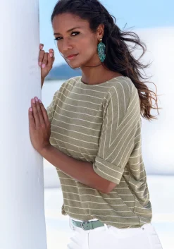 Strandmode|Shirts|LASCANA Rundhalsshirt khakigestreift