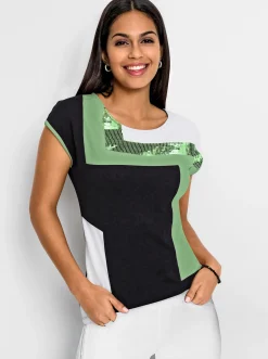 Shirts| Rundhalsshirt schwarz-apfel-gemustert