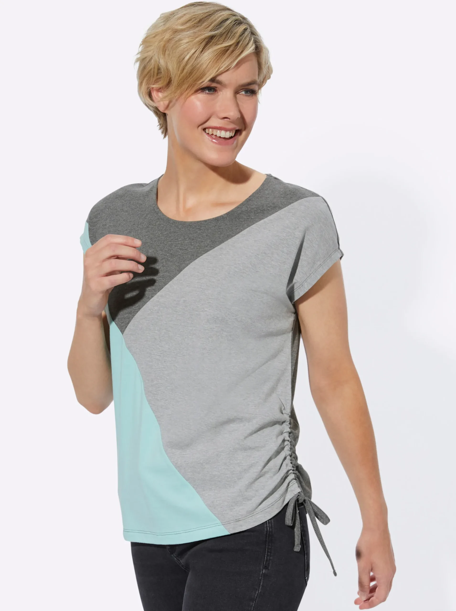 Shirts| Rundhalsshirt anthrazit-mint