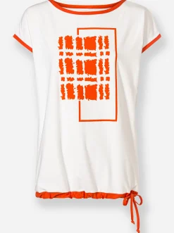 Shirts| Rundhalsshirt ecru-orange-bedruckt