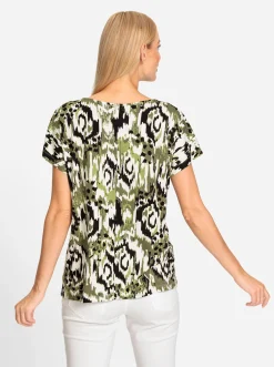Shirts|heine Rundhalsshirt champagner-oliv-bedruckt