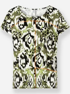 Shirts|heine Rundhalsshirt champagner-oliv-bedruckt