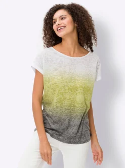 Strandmode|heine Rundhalsshirt ecru-khaki-gemustert