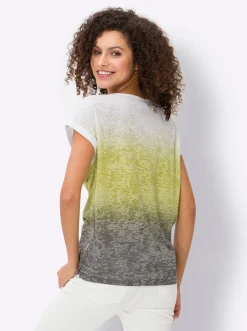 Strandmode|heine Rundhalsshirt ecru-khaki-gemustert