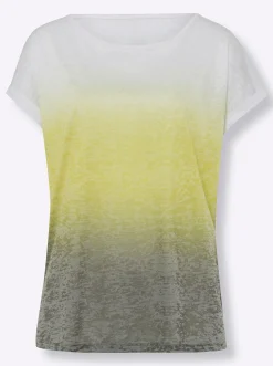 Strandmode|heine Rundhalsshirt ecru-khaki-gemustert