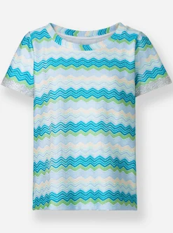 Shirts|heine Rundhalsshirt türkis-ecru-gemustert