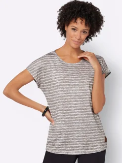 Shirts| Rundhalsshirt taupe-ecru-geringelt