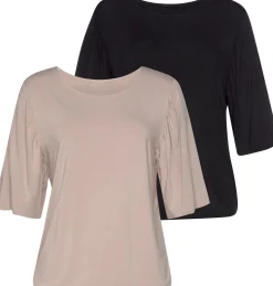 Strandmode|Shirts|Vivance Rundhalsshirt sand,schwarz