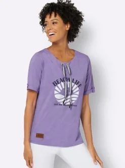 Pullover| Rundhalsshirt lavendel-ecru-bedruckt