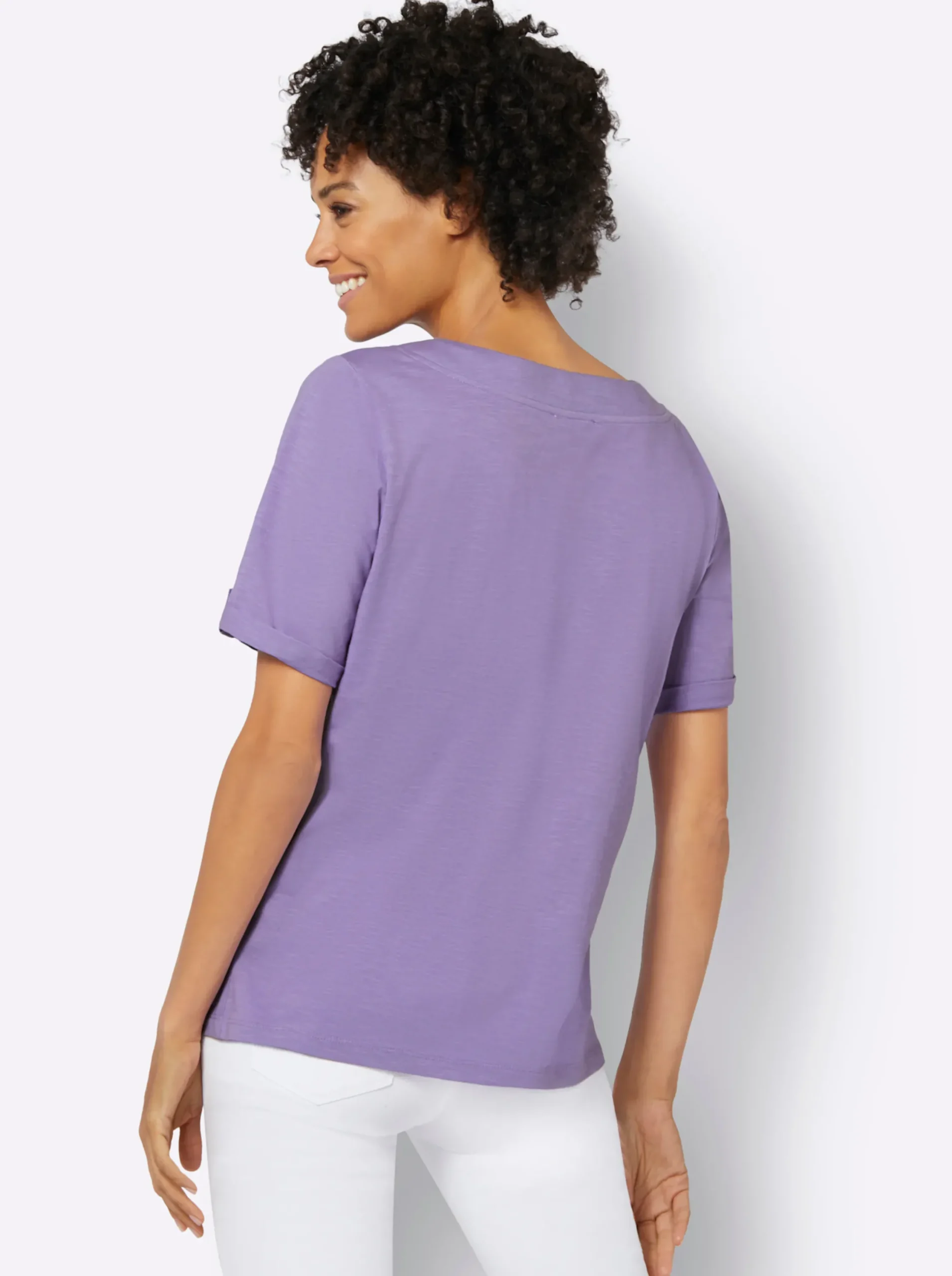 Pullover| Rundhalsshirt lavendel-ecru-bedruckt