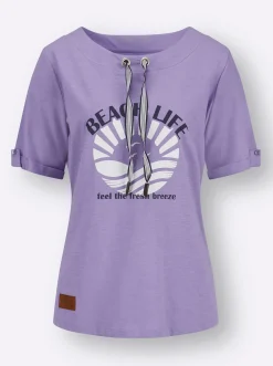 Pullover| Rundhalsshirt lavendel-ecru-bedruckt