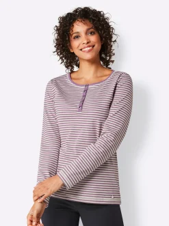 Shirts|CREATION L PREMIUM Rundhalsshirt violett-ecru-geringelt