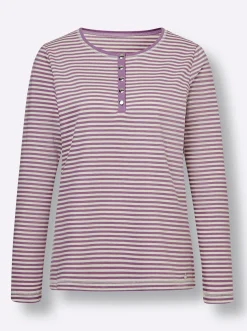 Shirts|CREATION L PREMIUM Rundhalsshirt violett-ecru-geringelt